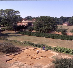 Overview of ST116 excavations. The Stratford Hall mansion is in the background.