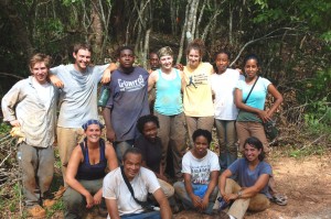 Archaeology students and staff at the Stewart Castle Village, June 2007.