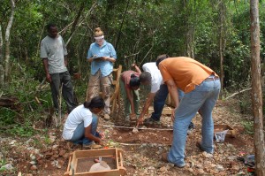 Students map Unit 1 with Ivor Conolley. Note the limestone cobbles surrounding, and within, Unit 1.