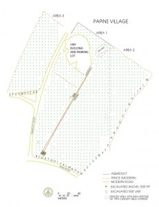 Archaeological site map showing Papine Village excavations 2008-2010.
