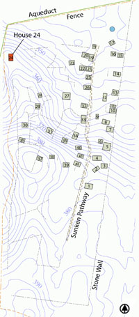 Map showing location of House 24 within the slave village.