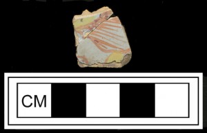 Polychrome Delft sherd found at the Mona Great House site.