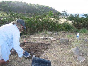 Lydia Pulsipher excavating in the Manor House area, January 2007.