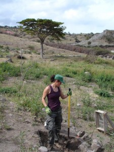 Kaitlin DesLattes opens a unit on terrace south of the Little Bay manor house, March 2007.