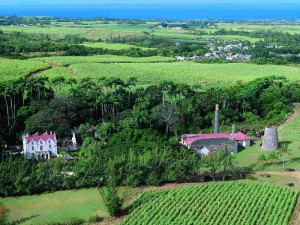 Ariel view of St. Nicholas Abbey great House and Sugar Works.