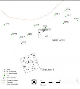 Map of Workers' Village excavations as of March 2007.  Compiled and digitized by Laura Masur and Lynsey Bates.