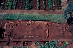 Aerial view of Building m (facing south). Jefferson family garden in view at top of photo.