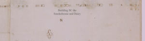 Jefferson's 1796 insurance plat (N133) with Building m labeled.