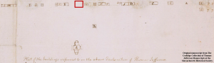 N133; Jefferson’s 1796 Mutual Insurance Plat. Note the lack of any structure located at the MRS 2 site (outlined in red).