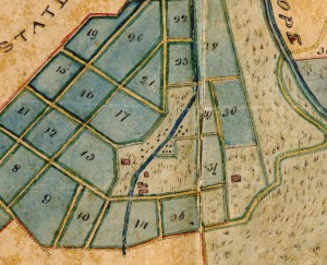 Excerpt from an 1834 plat of the Papine Estate detailing the village for enslaved African laborers. National Library of Jamaica.