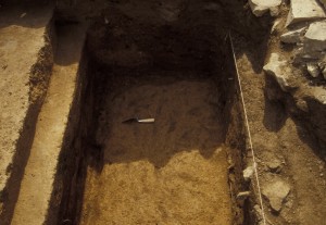 Subfloor pit, Feature 590, pre-dates Cabin 3. Photograph taken from west.