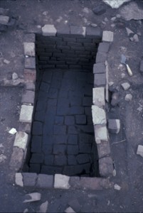 Feature 326, brick-lined subfloor pit in east unit of Cabin 2