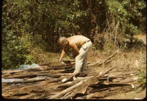 Excavators cataloged wooden beams and boards from the demolition of the “Slave Cabin” at Stagville—Credit Office of Archives and History, North Carolina Department of Cultural Resources