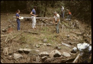 Excavators probed the soils surrounding the foundation—Credit Office of Archives and History, North Carolina Department of Cultural Resources