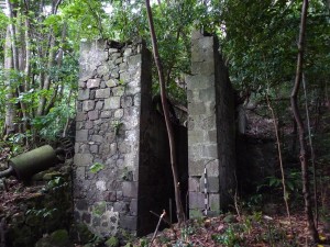 Water Mill.  Refitted sometime after the 1830's.  Sugar Loaf estate continued to produce sugar well after the village was abandoned in 1834.