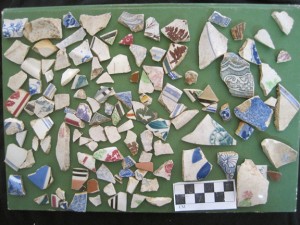 Whiteware ceramic sherds from the St. Nicholas Abbey's Worker's Village prior to cataloging.